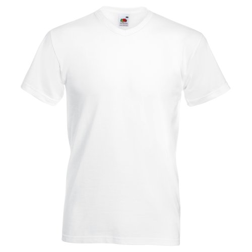Fruit Of The Loom - Camiseta para hombre, manga corta, cuello de pico blanco L