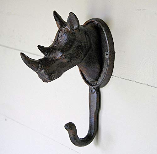 Gancho de pared estilo vintage de metal fundido para safari de rinoceronte.