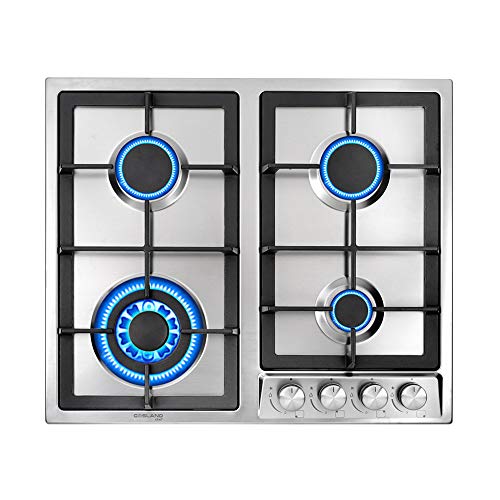 Gasland chef GH60SF 60cm Encimera de Gas Natural 4 Fuegos, Acero Inoxidable Encimera de Gas, Integrado Cocina Gas con Válvula de Seguridad