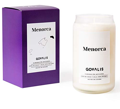 GOVALIS Vela Aromática Menorca | Cera de Soja 100% Natural | 100 Horas, Vela Perfumada Grande en Vaso, Viajes Recuerdos de Menorca, Regalos Originales para Amigos, Decoración, Yoga, Dormitorio, Baño