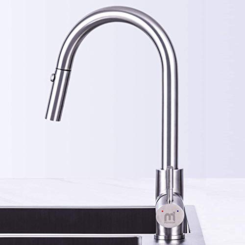 Grifo de Cocina, MEHOOM Grifo con Ducha Extraible 2 Modos de Flujo de Agua Giratorio de 360° para el Fregadero de Cocina Monomando Grifería, Frío y Calor Disponibles Grifo de Cocina, MEHOOM Grifo con Ducha Extraible 2 Modos de Flujo de Agua Giratorio de 360° para el Fregadero de Cocina Monomando Grifería, Frío y Calor Disponibles