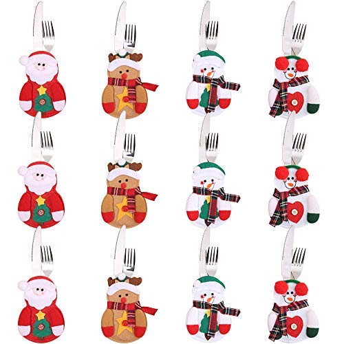 Gudotra 12pcs Bolsa para Cubiertos Navidad Cubiertos Tenedores Bolsas para Decoración Navidad Mesa (Estilo6 12pcs)