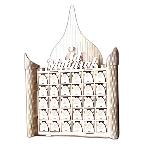 GUMEI Madera MDF musulmán Eid Mubarak Signo Calendario de Adviento Cuenta Regresiva casa cajón Fiesta decoración de Bricolaje