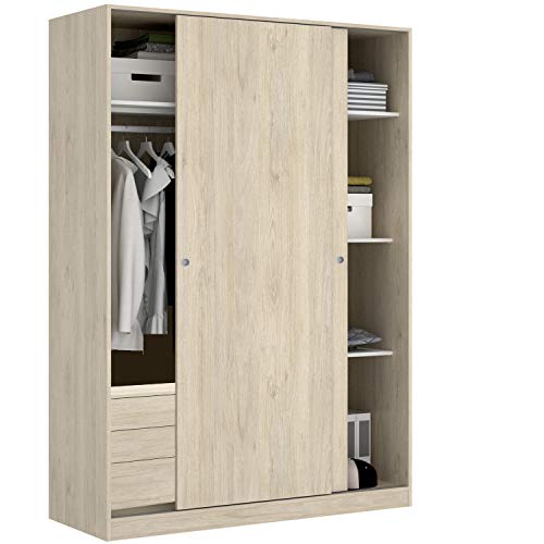HABITMOBEL Armario con cajonera Madera Alamcenaje Acabado Roble Natural, Medidas: 204 x 120 x 50 cm (Altura x Anchura x Profundidad) HABITMOBEL Armario con cajonera Madera Alamcenaje Acabado Roble Natural, Medidas: 204 x 120 x 50 cm (Altura x Anchura x Profundidad)