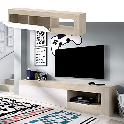 HABITMOBEL Mueble de Comedor Moderno, Color Blanco Brillo, Dimensiones 204 cm de Ancho x 42 cm de Profundidad x 48 cm de Altura