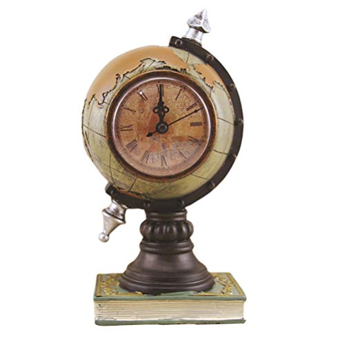 Healifty Reloj Antiguo de Mesa con Globo Terráqueo Antiguo Vintage con Soporte de Números Romanos Decoraciones de Escritorio para El Hogar (Verde Antiguo sin Batería)