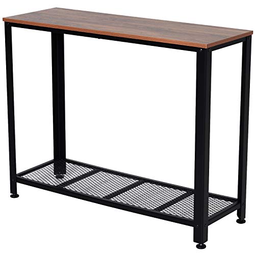 HOMCOM Mesa de Consola de Estilo Industrial Mesa de Entrada con Estante Inferior de Malla Metálica Carga 30 kg 101x35x80cm Marrón y Negro