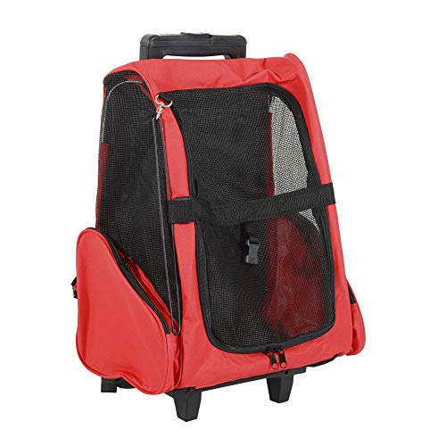 HOMCOM Transportin Carrito Perro 2 en 1 Mochila Carrito 36x30x49 cm Mascotas Perro Gato Rojo