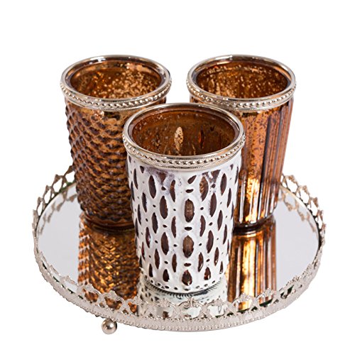 Home&Decorations G9466-OG Set de 3 portavelas Decorativos en Vidrio con Bandeja en Espejo – Dorado Antiguo Home&Decorations G9466-OG Set de 3 portavelas Decorativos en Vidrio con Bandeja en Espejo – Dorado Antiguo