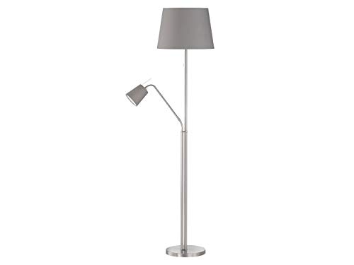 Honsel - Lámpara de pie clásica con lámpara de lectura y bombillas LED, pantallas de tela gris, altura 175 cm