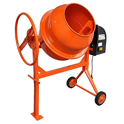 Hormigonera eléctrica de hormigón, 140 L, 650 W, amasadora eléctrica de cemento para mezclar hormigón, mortero y hormigón, hormigonera de acero con 2 ruedas, naranja