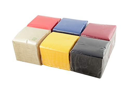 Hostelnovo – 600 Unidades servilletas Papel – Colores Variados: Amarillo, Rojo, Azul Marino, Burdeos, Negro y Natural - Especial Cocktail - 10x10 cm