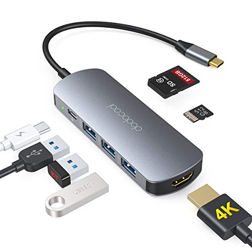 HUB USB C, 7 en 1 USB C Adaptador, Tipo C Hub con HDMI 4K, PD 100W Carga, Lector de Tarjetas SD/TF, 3 Puertos USB 3.0 Compatible con MacBook Pro/Air 2020/2019/2018, DELL XPS, Chromebook, etc