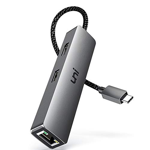 Hub USB C, uni adaptador USB C 5-in-1 con 4K USB C a HDMI, puerto Ethernet Gigabit de 1 Gbps, 3 puertos USB 3.0 para MacBook Pro, iPad Pro, XPS, Surface Book y Morei
