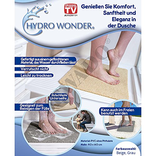 Hydro Wonder® - Alfombrilla antideslizante de lujo para bañera y ducha, 40 x 60 cm, en color beige o gris, producto original anunciado en la televisión alemana, beige, 40 x 60 cm