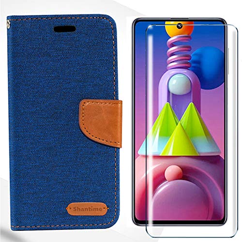 HYMY Denim Funda para ZTE Blade L8 + Cristal Templado HD Película Protectora - Cuero Caso TPU Ranuras Bookstyle Purse Shell Tarjetas Billetera Flip Folio Caja Carcasa- Azul