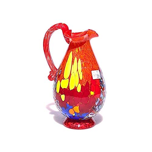 Jarra de cristal de Murano, jarra de vidrio soplado, vidrio rojo, jarra con Murrine, creaciones hechas a mano, idea de regalo, marca de origen 100% garantizada, Pinot