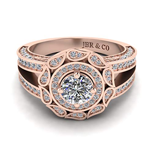 JBR Anillo de plata de ley S925 con halo dividido, anillo de compromiso y aniversario de boda para mujer JBR Anillo de plata de ley S925 con halo dividido, anillo de compromiso y aniversario de boda para mujer