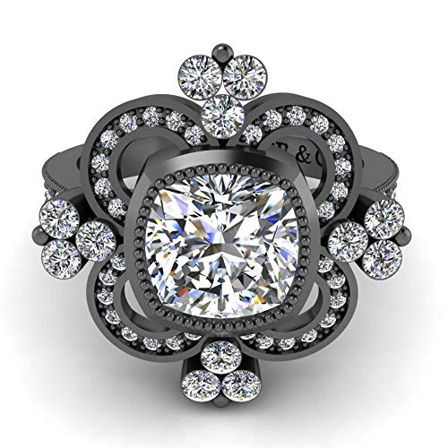 Jbr Vine - Anillo de compromiso tradicional de plata de ley con diamantes de imitación de circonita, anillo de compromiso de aniversario de boda Jbr Vine - Anillo de compromiso tradicional de plata de ley con diamantes de imitación de circonita, anillo de compromiso de aniversario de boda