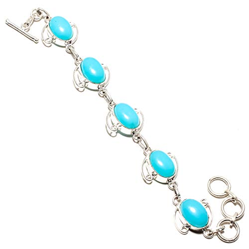 jewels paradise SF-1200 - Pulsera de Plata de Ley 925 chapada en Plata de Ley con Piedras Preciosas de calcedonia Azul, Ajustable y Flexible