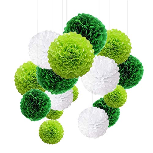 Juego de 24 pompones decorativos de papel de seda de colores para bodas, cumpleaños, fiestas, Contiene verde claro verde blanco