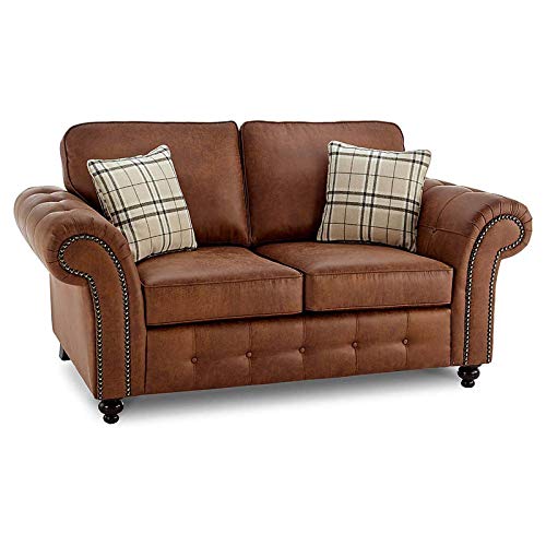Juego de sofá de 2 + 3 plazas de piel sintética para salón, dormitorio, habitación de invitados y oficina (marrón)