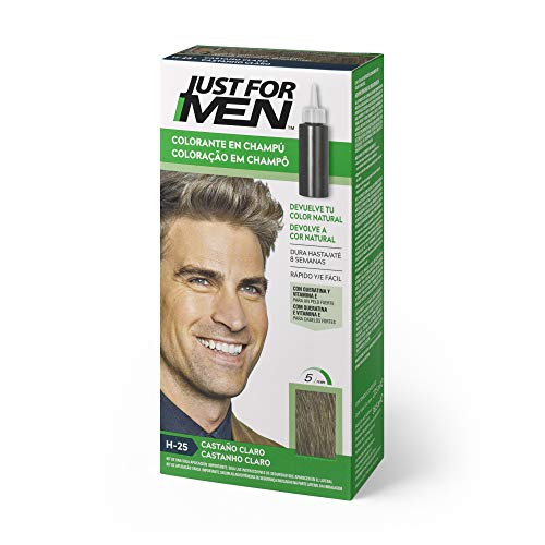 Just for men, Tinte Colorante en champú para el cabello del hombre - Elimina las canas y rejuvenece el cabello en 5 minutos, Castaño Claro, 30 ml, H25 (8413853401016)