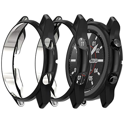Jvchengxi Funda Compatible con Samsung Galaxy Watch 3 45mm, (3 Piezas) Cubierta Protectora de Marco Suave TPU Caso Anti-Rasguños Proteger Cáscara para Samsung Galaxy Watch 3 (Negro/Negro/Negro)
