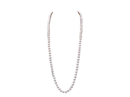 JYX Collar Blanco Mujer 9-10mm Blanco Flatly Round Collar de perlas de agua dulce 32"