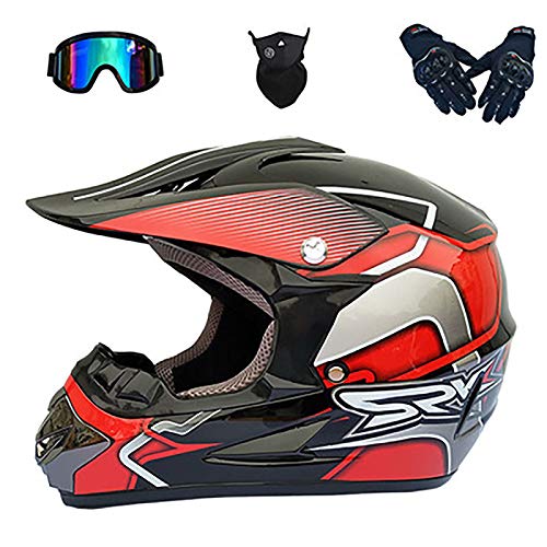 J&Z Conjunto de Casco de Motocross Casco Cruzado Casco de Seguridad Viene con máscara, Guantes y Gafas. Seguridad Adecuado para Adolescentes y entusiastas de la Aventura,G,S