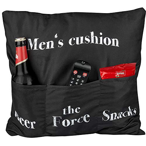 Kamaca Original cojín decorativo con 3 bolsillos para rellenar, tamaño 43 x 43 cm, regalo ideal para una noche de sofá exitosa de noche de película, certificado Öko Tex (Men's Cushion)