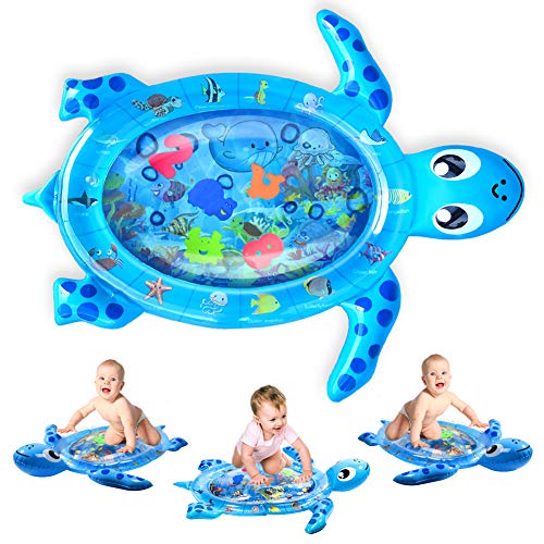 Kaome - Alfombra de agua para bebé, diseño de tortuga hinchable, gran estera de oso tiempo, resistente a derrames, multicolor azul azul