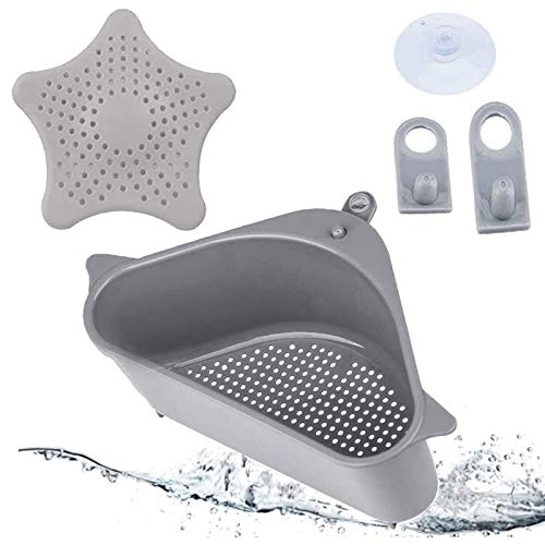 KECRULV Fregadero de Cocina Cesta de Esquina, Triangular Estante De Drenaje De Fregadero Multifuncional Estante de Almacenamiento para Fregadero para Cocina y Baño, con Silicona Filtro de Fregadero