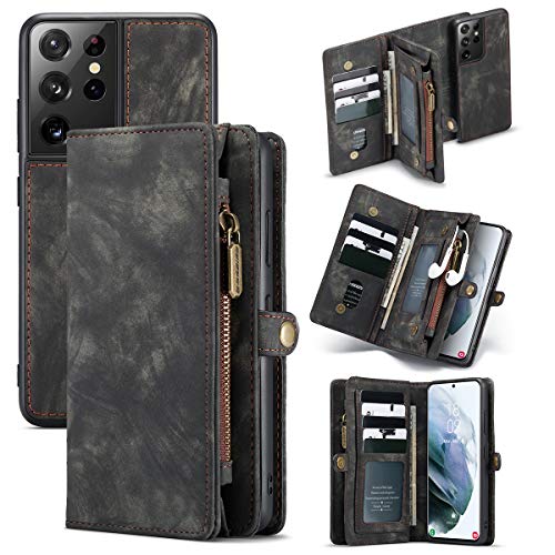 KelaSip Funda para Samsung Galaxy S21 Ultra, Desmontable Magnético 2 en 1 Folio Funda Billetera Piel [11 Ranura para Tarjeta], Carcasa Case Cuero para Samsung Galaxy S21 Ultra (6.8"), Gris