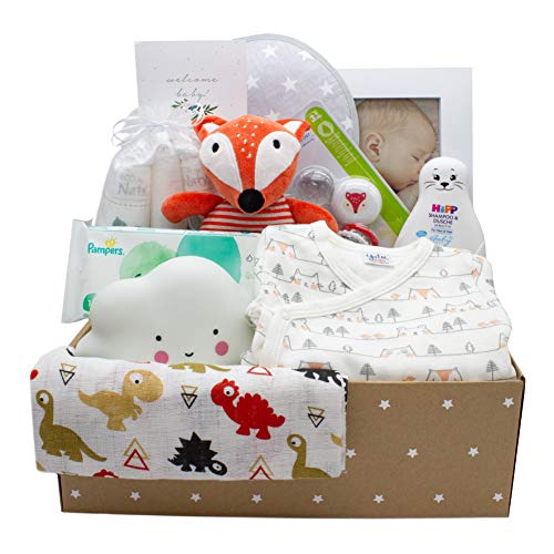Kelzia Canastilla para Bebé Recién Nacido - Caja de Regalo de Bienvenida con Ropa de Algodón, Pañales Biodegradables, Peluche, Marco de Fotos y Más - Vegano, Algodón Hipoalergénico - Unisex (BOX1) Kelzia Canastilla para Bebé Recién Nacido - Caja de Regalo de Bienvenida con Ropa de Algodón, Pañales Biodegradables, Peluche, Marco de Fotos y Más - Vegano, Algodón Hipoalergénico - Unisex (BOX1)