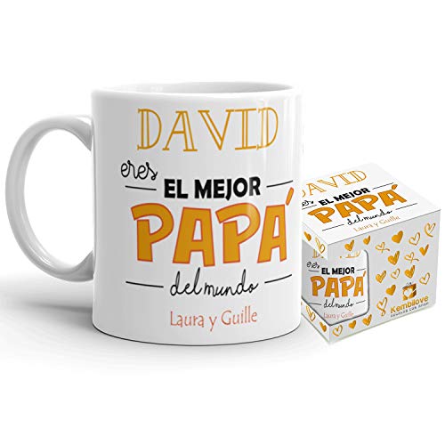 Kembilove Taza de Café Padre Personalizada – Taza de Desayuno Eres el Mejor Papá – Nombre Personalizado – Tazas de Café y Té para Papas – Taza de Cerámica Impresa – Regalo Original Taza de 350 ml