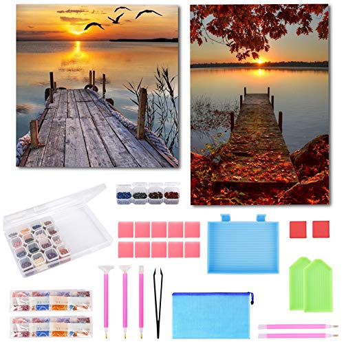Kit completo de pintura de diamante 5D, 2 piezas, diseño de puente de lago, accesorios de pintura de diamante, punto de cruz, para decoración de pared del hogar Kit completo de pintura de diamante 5D, 2 piezas, diseño de puente de lago, accesorios de pintura de diamante, punto de cruz, para decoración de pared del hogar
