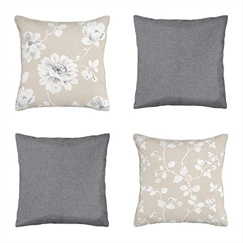 Koen Home Pack 4 Cojines compuestos de algodón Decorativos y Modernos para salón, Dormitorio, sofá - 4 Unidades 45x45 cm - Estampado Flores - con Relleno Incluido de Almohada - Tono Gris Koen Home Pack 4 Cojines compuestos de algodón Decorativos y Modernos para salón, Dormitorio, sofá - 4 Unidades 45x45 cm - Estampado Flores - con Relleno Incluido de Almohada - Tono Gris