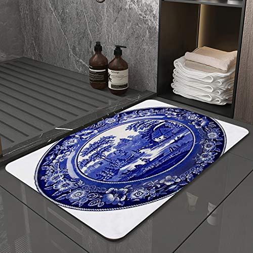 La Alfombra de baño es Suave y cómoda, Absorbente, Antideslizante,Azul Historia de Delft Muy Antiguo Plato holandés Comida Bebida Porcelana Vintage AlfarApto para baño, Cocina, Dormitorio (50x80 cm)