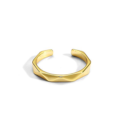La versión coreana del anillo fino facetado se puede ajustar con viento frío. Anillo fino geométrico simple facetado. Anillo femenino de cobre bañado en oro