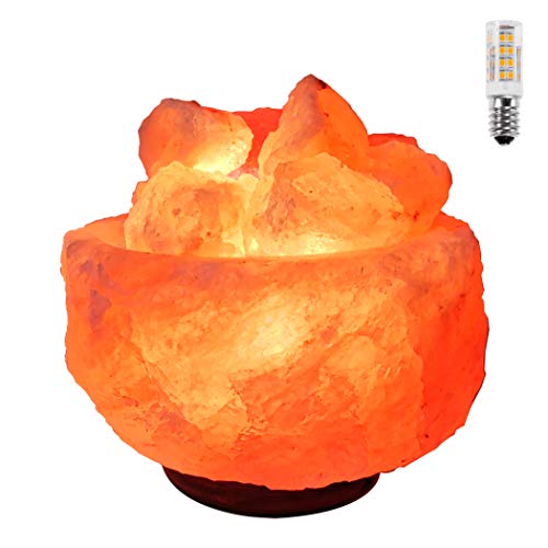 Lámpara de Sal del Himalaya Natural Cuenco Grande 3-5 Kg + 1 Bombilla de Led de Repuesto Enchufe Europeo…
