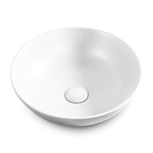 Lavabo redondo de cerámica, 40 cm, color blanco mate Lavabo redondo de cerámica, 40 cm, color blanco mate
