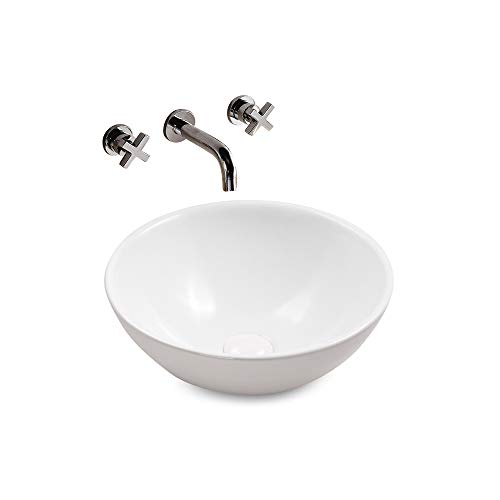 Lavabo redondo de cerámica Highline Brillant, 40 cm, color blanco