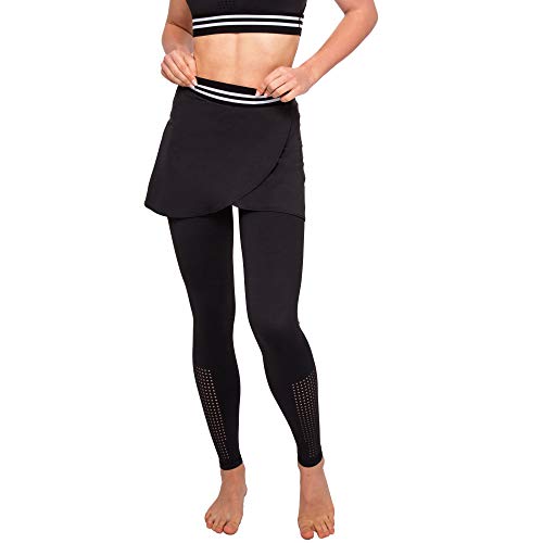 Leggings para mujer con falda, para yoga, pilates, fitness, deporte Negro XL