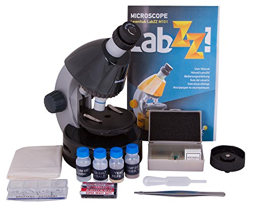 Levenhuk Microscopio LabZZ M101 Moonstone / Gris para Niños, con Kit de Experimentos – Elija Su Color Favorito