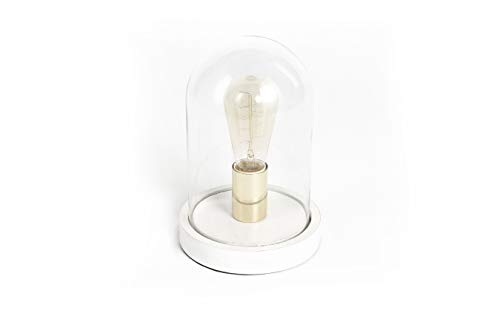 LIFA LIVING Lámpara de mesa vintage, lámpara de mesa con cúpula de cristal y madera, lámpara de Beistell con casquillo E27 de acero, color blanco/dorado, 25 cm de altura