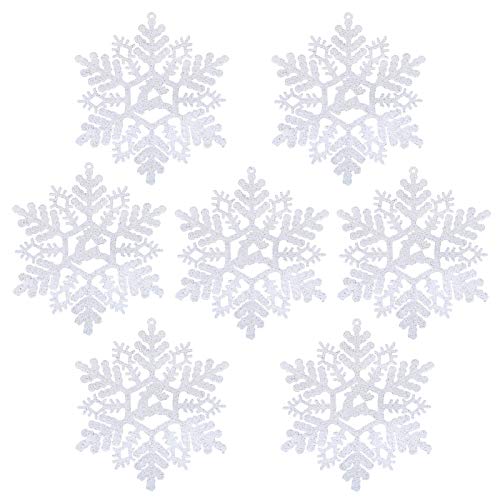 LIHAO 24 Copos de Nieve para árboles de Navidad, de Color Blanco con Purpurinas Colgantes Decoraciones Plastico LIHAO 24 Copos de Nieve para árboles de Navidad, de Color Blanco con Purpurinas Colgantes Decoraciones Plastico