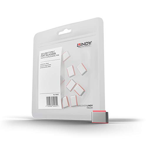 Lindy 40437 - Bloqueadores de Puertos USB Tipo C sin Llave, Color Rojo - Pack de 10