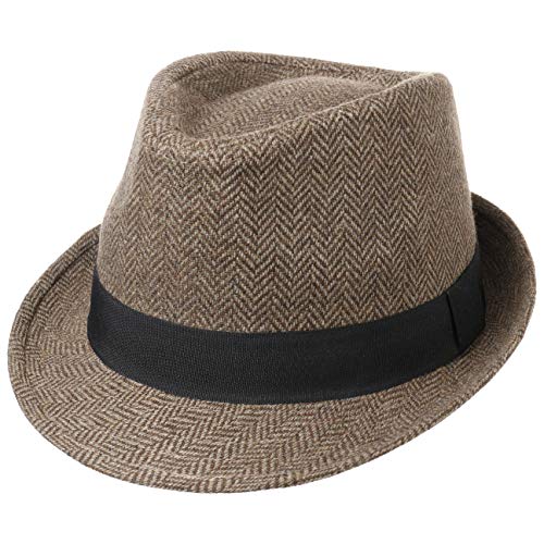Lipodo Trilby Herrinbone Sombrero para Mujer/Hombre - Sombrero clásico de Tela con Cinta en la Copa - Trilby para Verano/Invierno - Fedora marrón-Beige M (57-58 cm)