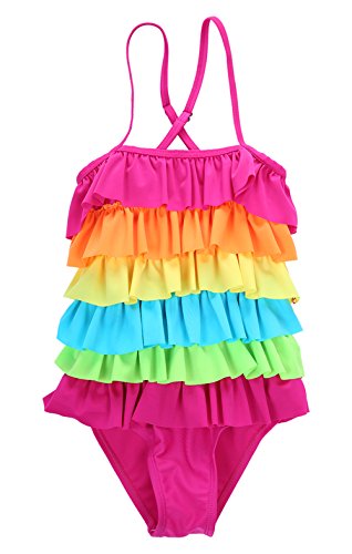 Little Girls de volantes Rainbow rayas traje de baño bikini